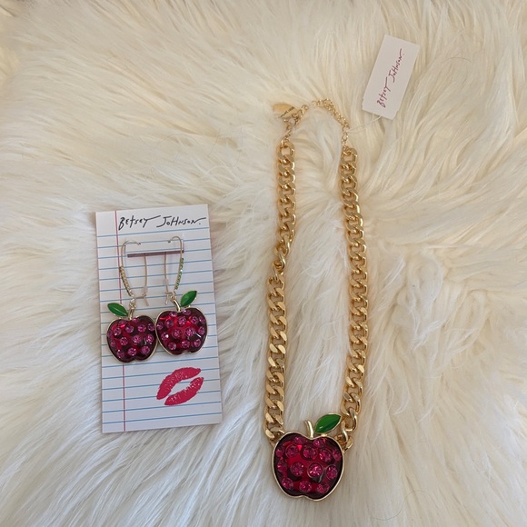 Betsey Johnson Gold Apple Jewelry Set with Red & Green Accents - Picture 4 of 17